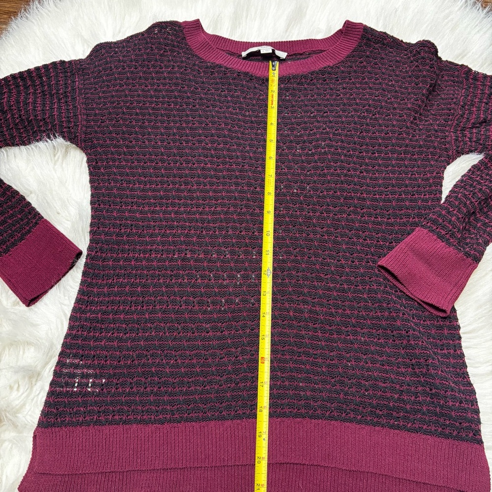 Ann Taylor Loft Black and Burgundy Knit Pull On Crewneck See-Through Sweater M - Picture 12 of 12